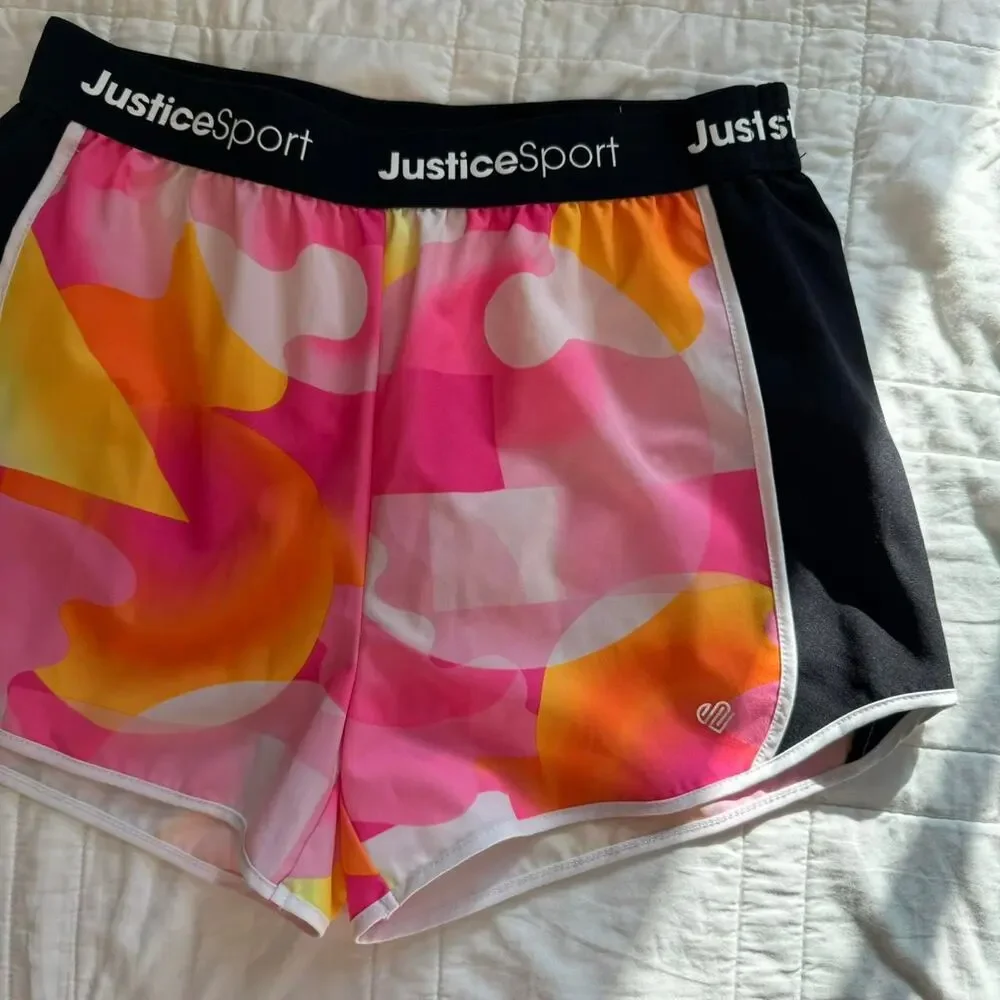 Justice kids‎ girls L 12 14 beachy running shorts pink orange black